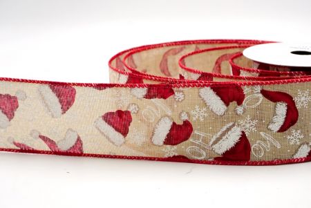 Red/Khaki_HO HO HO and Santa Hat Wired Ribbon_KF9461GC-13-7