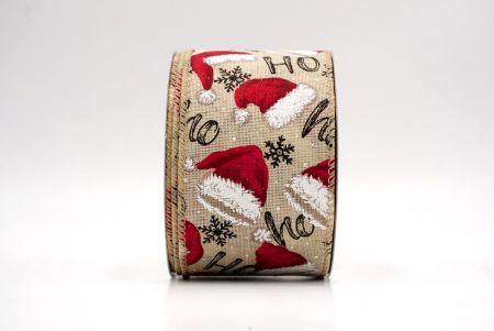 Natural_HO HO HO and Santa Hat Wired Ribbon_KF9461GC-14-183