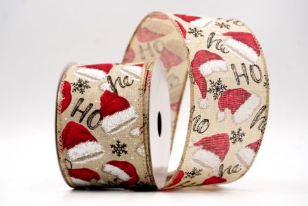Natural_HO HO HO and Santa Hat Wired Ribbon_KF9461GC-14-183