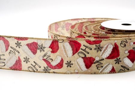 Natural_HO HO HO and Santa Hat Wired Ribbon_KF9461GC-14-183