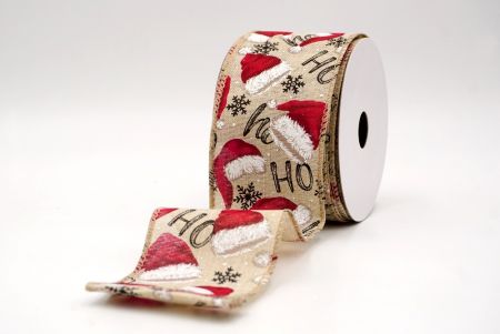 Natural_HO HO HO and Santa Hat Wired Ribbon_KF9461GC-14-183