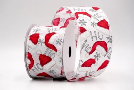 White_HO HO HO and Santa Hat Wired Ribbon_KF9462GC-1-1