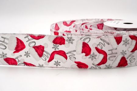 White_HO HO HO and Santa Hat Wired Ribbon_KF9462GC-1-1