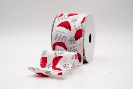 White_HO HO HO and Santa Hat Wired Ribbon_KF9462GC-1-1
