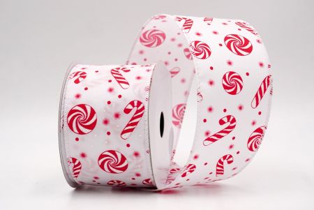 Weiß_Weihnachts-Pfefferminzwirbel und Zuckerstangen-Drahtband_KF9463GC-1N-1