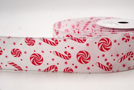 Weiß_Weihnachts-Pfefferminzwirbel und Zuckerstangen-Drahtband_KF9463GC-1N-1