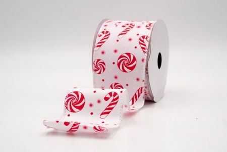 Weiß_Weihnachts-Pfefferminzwirbel und Zuckerstangen-Drahtband_KF9463GC-1N-1