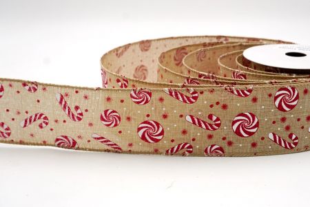 Khaki_Weihnachts-Pfefferminzwirbel und Zuckerstangen-Drahtband_KF9465GC-13-183