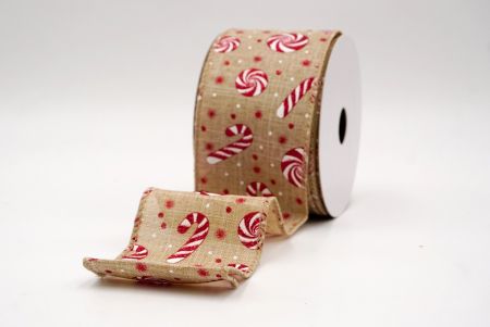 Khaki_Weihnachts-Pfefferminzwirbel und Zuckerstangen-Drahtband_KF9465GC-13-183