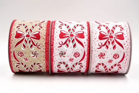 Christmas Peppermint Swirl and Candy Cane Wired Ribbon - Christmas Peppermint Swirl and Candy Cane Wired Ribbon