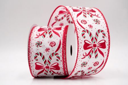 Weiß/Rot_Weihnachts-Pfefferminzwirbel und Zuckerstangen-Drahtband_KF9467GC-1-7