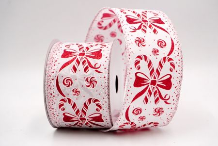 Weiß_Weihnachts-Pfefferminzwirbel und Zuckerstangen-Drahtband_KF9467GC-1R-1