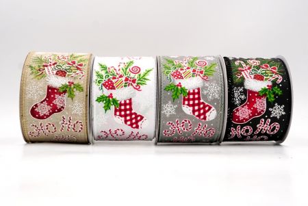 Christmas Stocking Ho Ho Ho Wired Ribbon - Christmas Stocking Ho Ho Ho Wired Ribbon