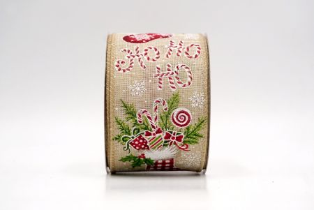 Cinta de alambre de calcetín navideño caqui Ho Ho Ho_KF9468GC-13-183