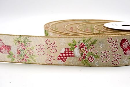 Cinta de alambre de calcetín navideño caqui Ho Ho Ho_KF9468GC-13-183