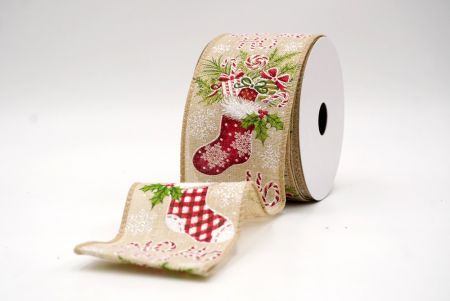 Cinta de alambre de calcetín navideño caqui Ho Ho Ho_KF9468GC-13-183