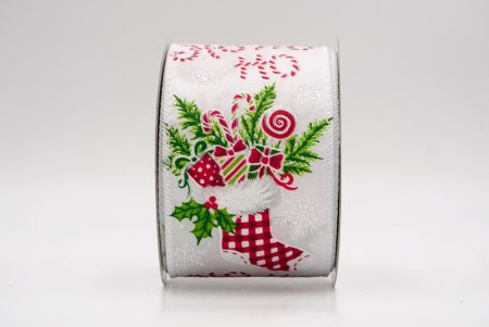 Cinta de alambre de calcetín navideño blanca Ho Ho Ho_KF9469GC-1-1