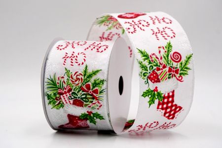 Cinta de alambre de calcetín navideño blanca Ho Ho Ho_KF9469GC-1-1