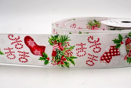 Cinta de alambre de calcetín navideño blanca Ho Ho Ho_KF9469GC-1-1