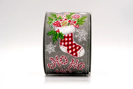 Cinta de alambre de calcetín navideño gris Ho Ho Ho_KF9469GC-50-197