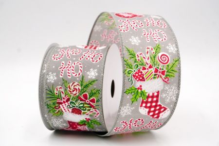 Cinta de alambre de calcetín navideño gris Ho Ho Ho_KF9469GC-50-197