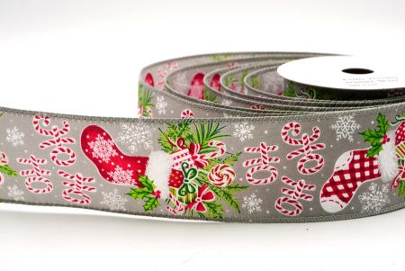 Cinta de alambre de calcetín navideño gris Ho Ho Ho_KF9469GC-50-197