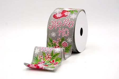Cinta de alambre de calcetín navideño gris Ho Ho Ho_KF9469GC-50-197