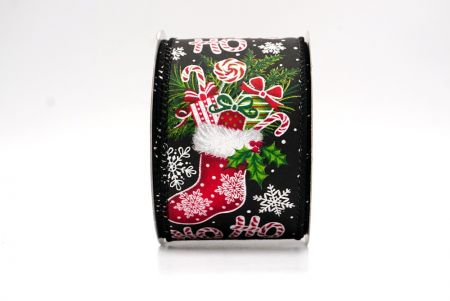 Cinta de alambre de calcetín navideño negra Ho Ho Ho_KF9469GC-53-53