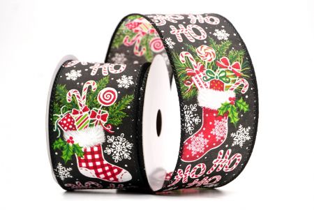 Cinta de alambre de calcetín navideño negra Ho Ho Ho_KF9469GC-53-53