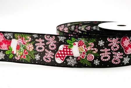 Cinta de alambre de calcetín navideño negra Ho Ho Ho_KF9469GC-53-53