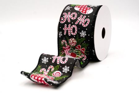 Cinta de alambre de calcetín navideño negra Ho Ho Ho_KF9469GC-53-53