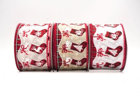 Vintage Christmas Stockings Wired Ribbon - Vintage Christmas Stockings Wired Ribbon