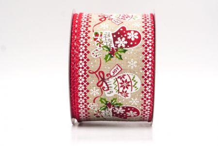 Light brown Scandinavian Christmas Mittens Wired Ribbon_KF9472GC-13-7