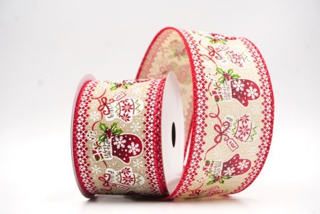 Light brown Scandinavian Christmas Mittens Wired Ribbon_KF9472GC-13-7