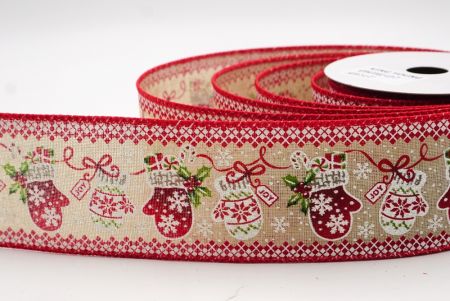 Light brown Scandinavian Christmas Mittens Wired Ribbon_KF9472GC-13-7