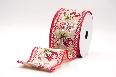 Light brown Scandinavian Christmas Mittens Wired Ribbon_KF9472GC-13-7