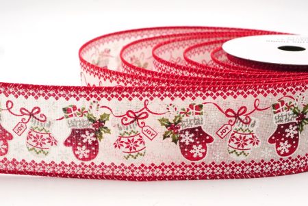 Cream White Scandinavian Christmas Mittens Wired Ribbon_KF9472GC-2-7