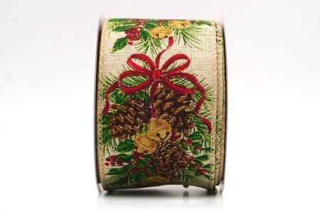 Hellbraune Feiertags-Tannenzapfen & Rote Schleifen-Girlande Drahtband_KF9473GC-13-183