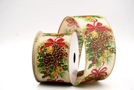 Hellbraune Feiertags-Tannenzapfen & Rote Schleifen-Girlande Drahtband_KF9473GC-13-183