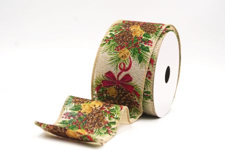 Hellbraune Feiertags-Tannenzapfen & Rote Schleifen-Girlande Drahtband_KF9473GC-13-183