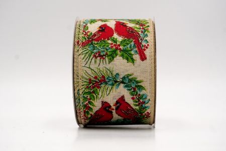 Khaki_Weihnachts-Kardinal im Stechpalmenbeerenkranz Drahtband_KF9474GC-13-183