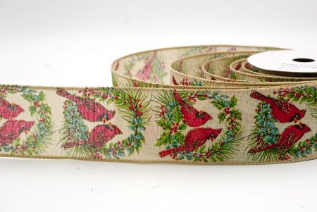 Khaki_Weihnachts-Kardinal im Stechpalmenbeerenkranz Drahtband_KF9474GC-13-183