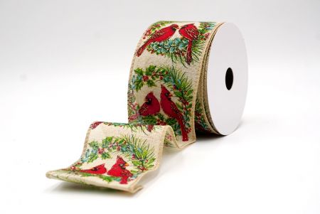 Khaki_Weihnachts-Kardinal im Stechpalmenbeerenkranz Drahtband_KF9474GC-13-183