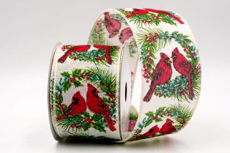 Creme_Weihnachts-Kardinal im Stechpalmenbeerenkranz Drahtband_KF9474GC-2-2