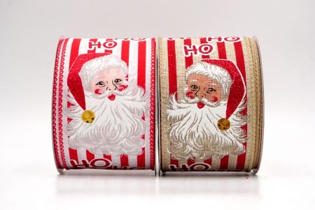 HO HO HO and Santa Claus Stripe Wired Ribbon - HO HO HO and Santa Claus Stripe Wired Ribbon