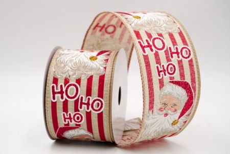 شريط سلكي كاكي_HO HO HO وسانتا كلوز مخطط_KF9476GC-13-183