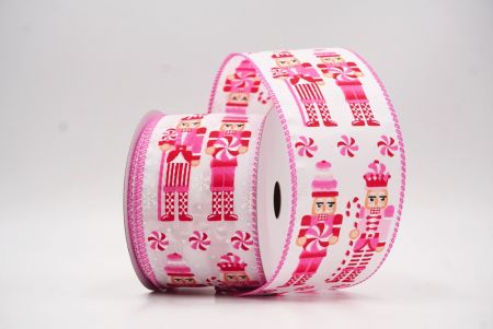 شريط سلكي بتمثال جندي عيد الميلاد باللون الأبيض والوردي _KF9479GC-1-218