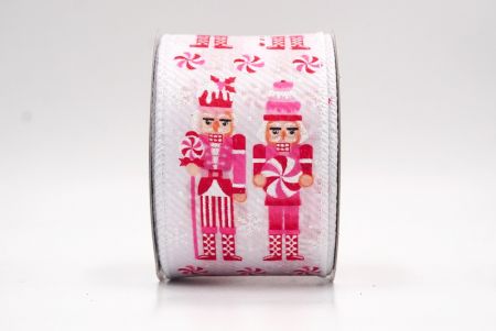 شريط سلكي بتمثال جندي عيد الميلاد باللون الأبيض والوردي من قماش تويل _KF9480GC-1-1