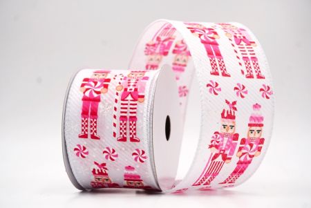 شريط سلكي بتمثال جندي عيد الميلاد باللون الأبيض والوردي من قماش تويل _KF9480GC-1-1