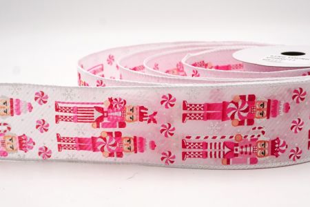 شريط سلكي بتمثال جندي عيد الميلاد باللون الأبيض والوردي من قماش تويل _KF9480GC-1-1